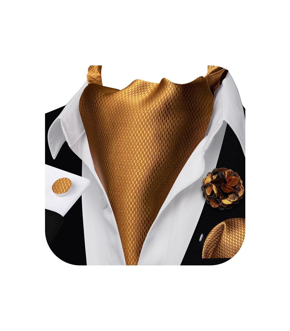 5800 Ascot Tie Cravat Set Golden Brown Scarf Neckties Pocket Square